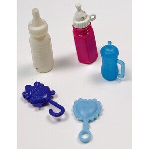 5pc LOT MATTEL Barbie Infant BABY ACCESSORIES Bottles Rattle Teddy Bear Toy EUC
